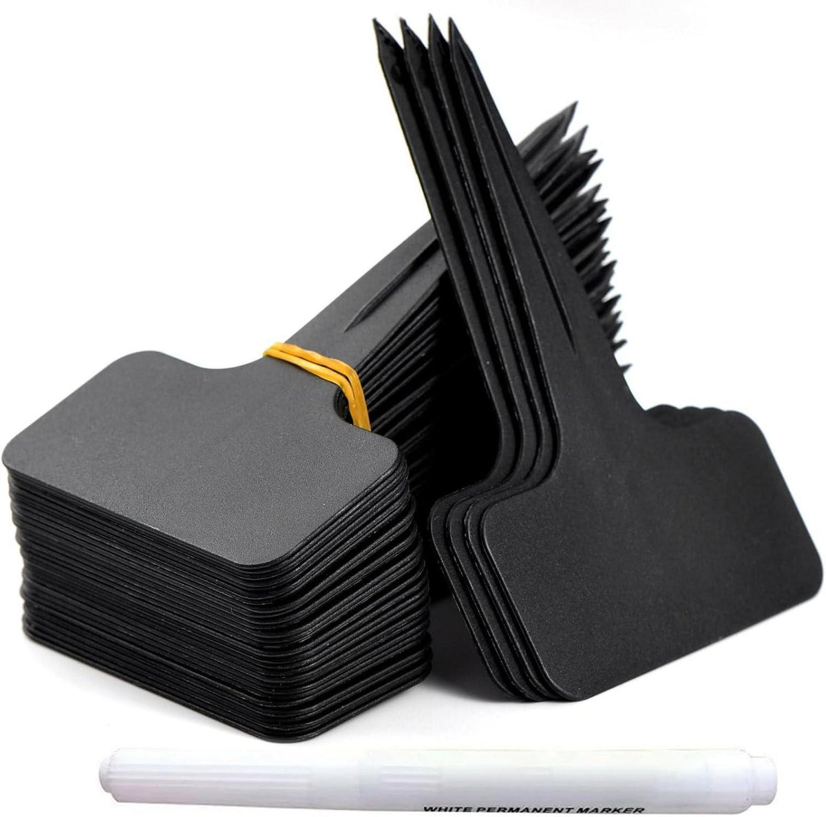 100x Orrdiffi Plastik Pflanzschilder wetterfest 6x10cm Schwarz