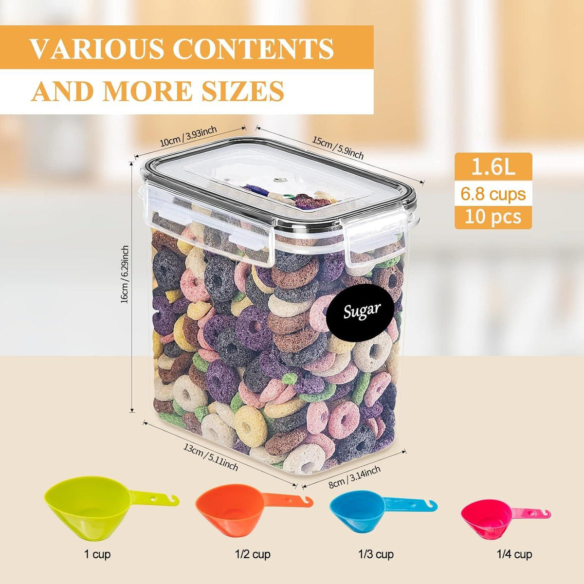 Set of 10 Airtight Storage Containers 1.6L BPA-Free