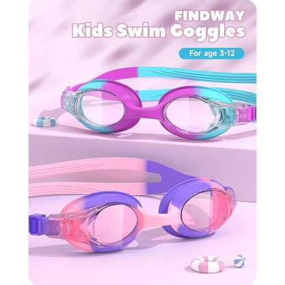 Kinder Schwimmbrille 2er-Pack UV-Schutz Anti-Beschlag Rosa+Lila
