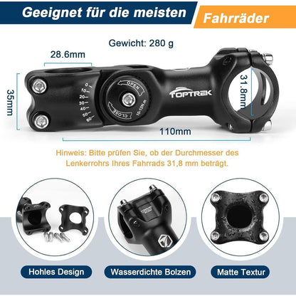 Toptrek Fahrradlenker Vorbau Aluminium 31.8mm*110mm