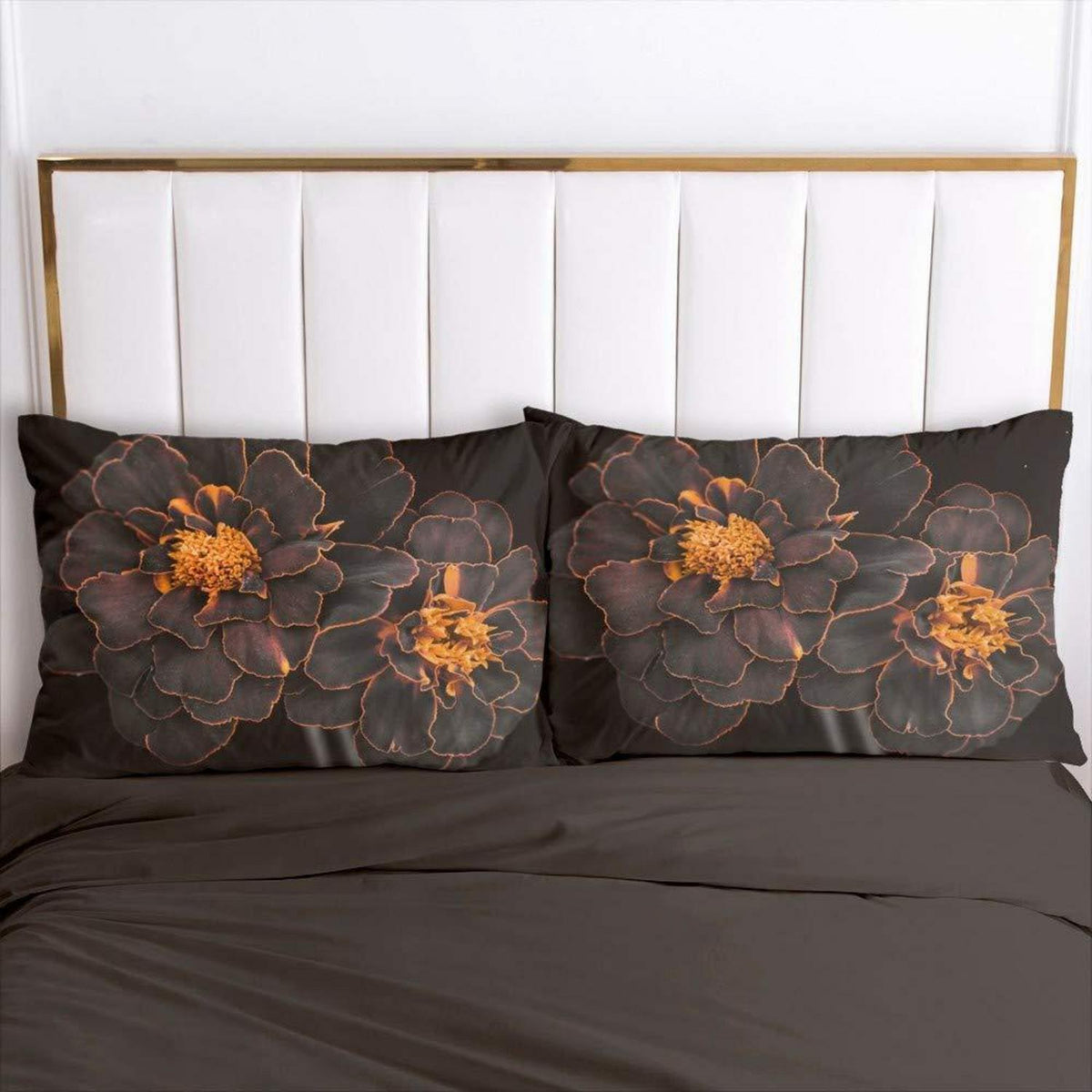 Blumen Bettwäsche Set Schwarz Orange Vintage 135x200cm