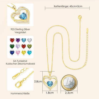 Herz Kette Damen 925 Sterling Silber Geburtsstein Halskette März