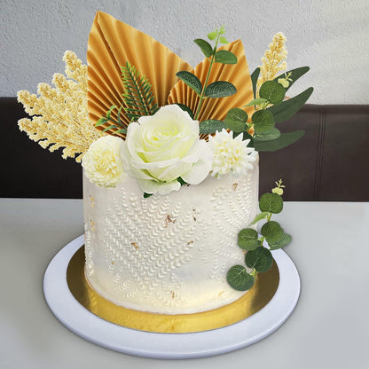Boho Tortenaufsatz Dekoration 16 Stück Blume Gold Palmenblätter Weiße