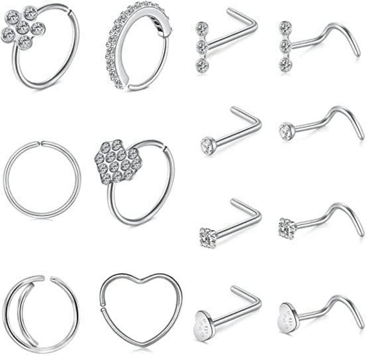 Nasenring Nasenpiercing Set Chirurgenstahl Strass Gold Silber