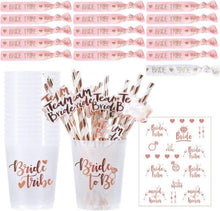 JGA Party Deko Set Rosegold 16-teilig Bride Tribe Cups Strohhalme