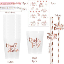 Rosegold JGA Deko Set 16-teilig, Becher Strohhalme Armbänder