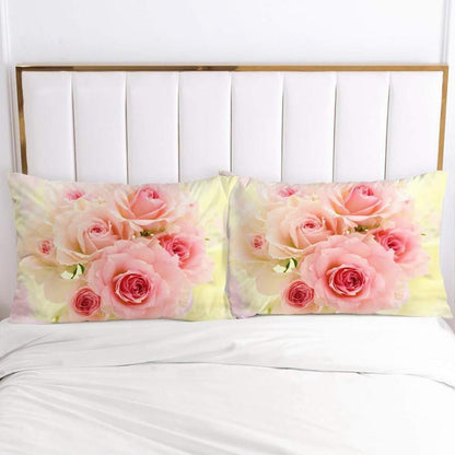 Blumen Bettwäsche Set Rosa Rosen 135x200cm & 80x80cm
