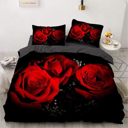 Rosen Bettwäsche Set 135x200cm – Rot, 4-teilig, Microfaser