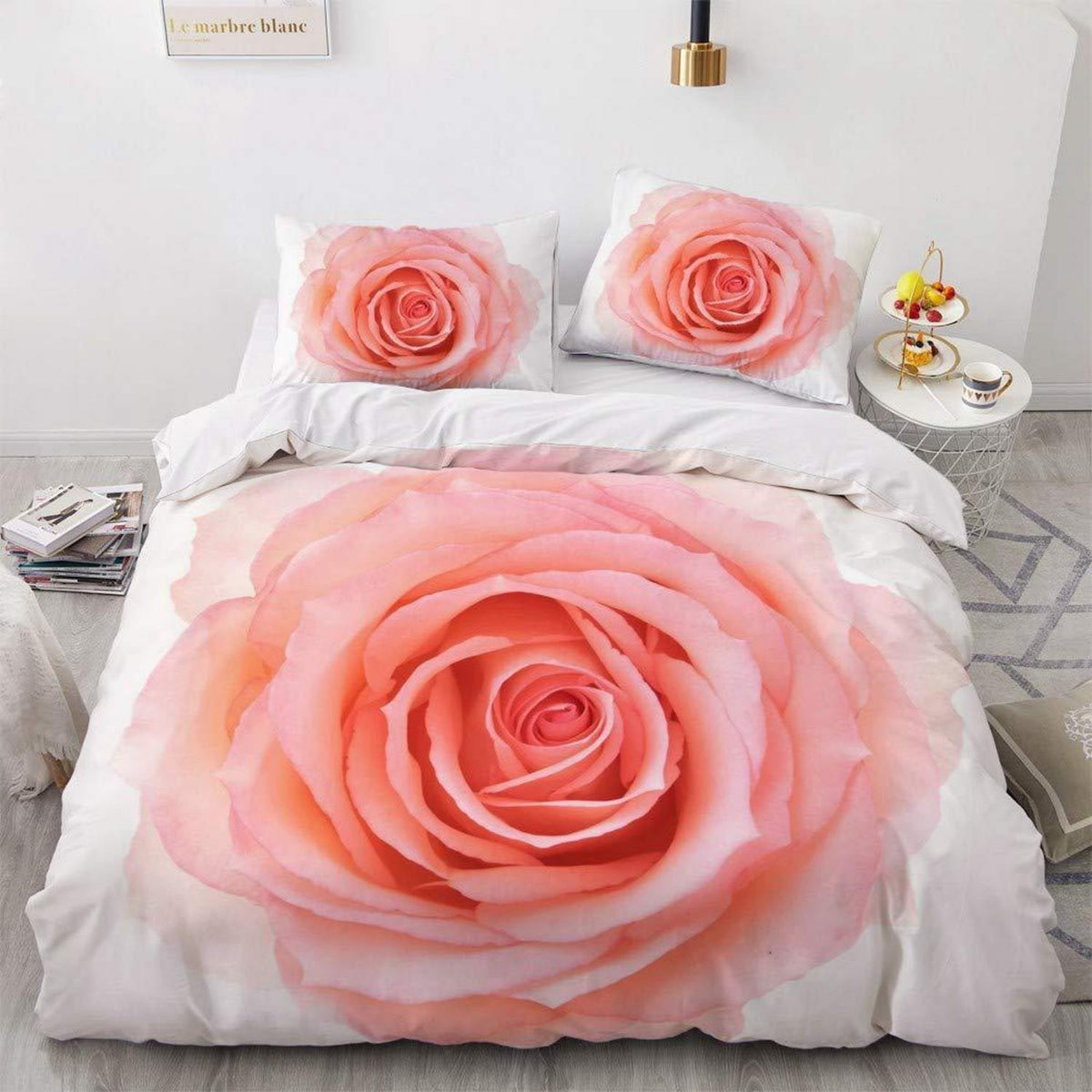 Blumen Bettwäsche-Set Rosa Rosen 135x200cm 4-teilig