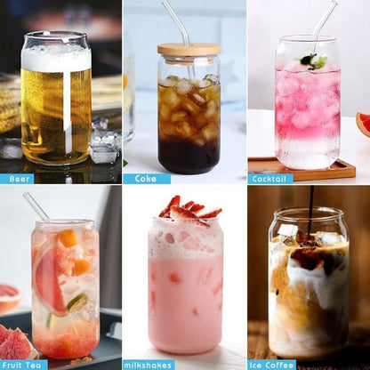 XL Cocktailgläser mit Deckel und Glasstrohalme 550ml 4x Set