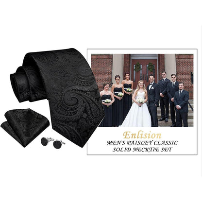 Herren Krawatten Set Paisley mit Einstecktuch & Manschettenknöpfen