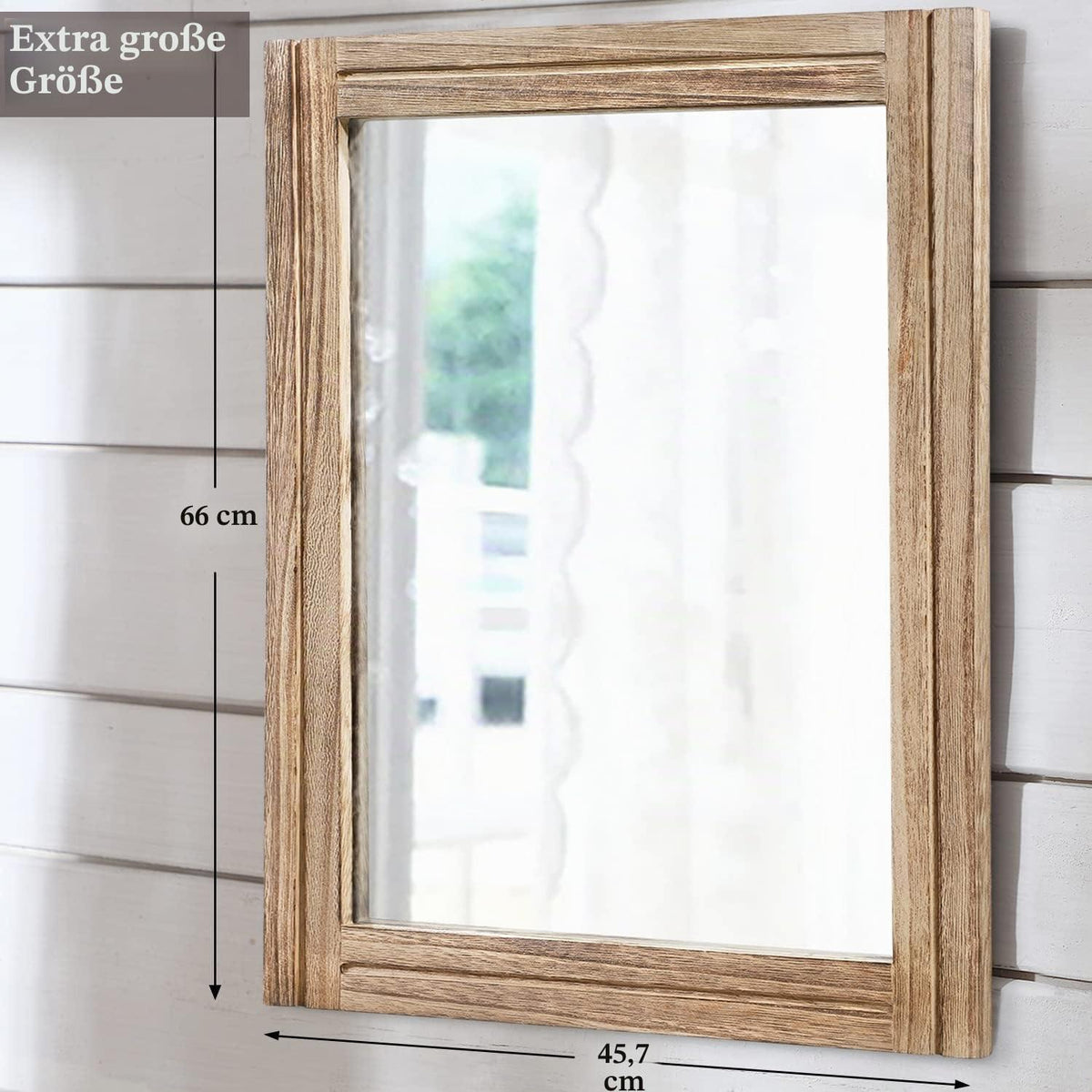 Rustikaler Wandspiegel Holzrahmen 65x45 cm – Schlafzimmer Deko