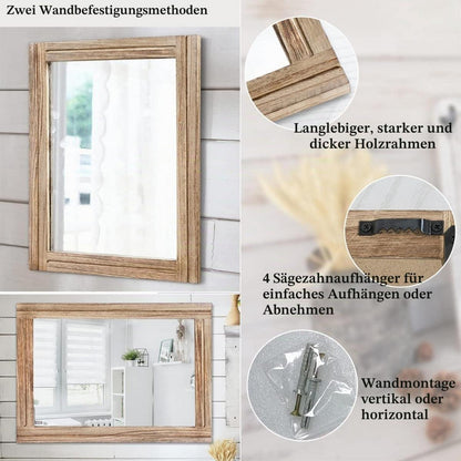 Rustikaler Wandspiegel Holzrahmen 65x45 cm – Schlafzimmer Deko