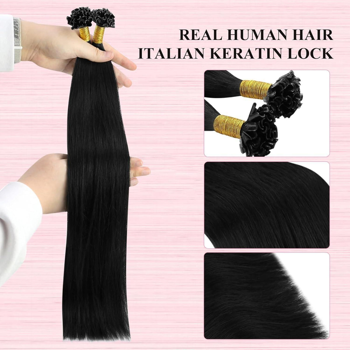 Echthaar Bonding Extensions Schwarz 50cm - Remy Keratin U-Tip