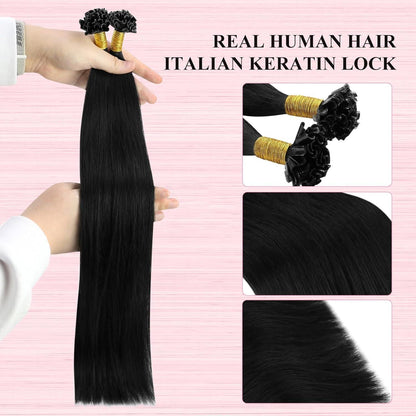 Echthaar Bonding Extensions Schwarz 50cm - Remy Keratin U-Tip
