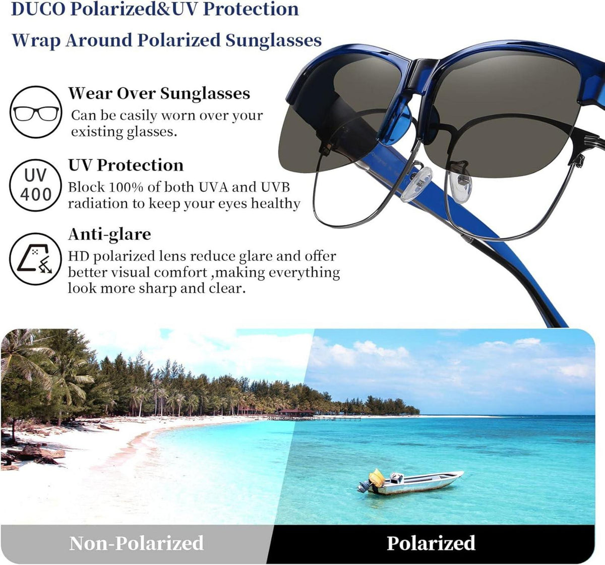 DUCO Überbrille Fitover Sonnenbrille Polarisiert Blau Grau
