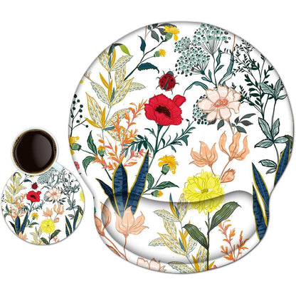 Ergonomisches Mauspad mit Handauflage & Gelkissen – Blume auf Weiß