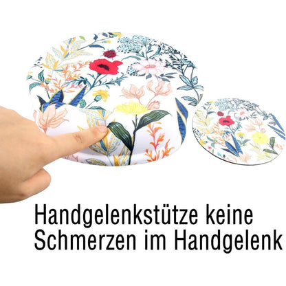Ergonomisches Mauspad mit Handauflage & Gelkissen – Blume auf Weiß
