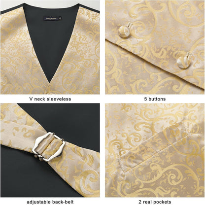 Herren Weste Krawatte Einstecktuch Set Champagner Jacquard XL