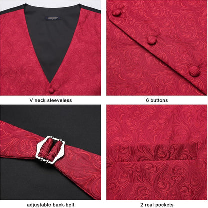 Herren Weste Krawatte Einstecktuch Set Jacquard Rot