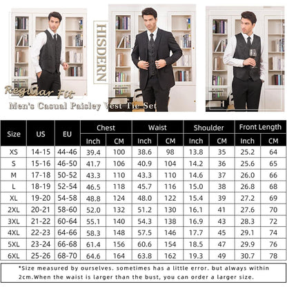 Herren Jacquard Weste Krawatte Einstecktuch Set Gelb 3XL