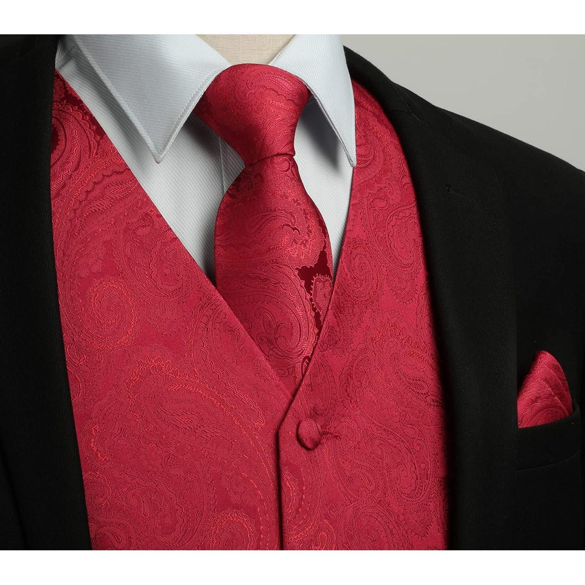 Herren Weste Krawatte Einstecktuch Set Jacquard 3XL Burgund