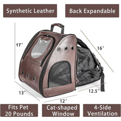 Katzenrucksack Groß, Flugzeuggeeignet, Braun in Lederoptik