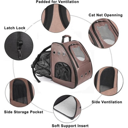 Katzenrucksack Groß, Flugzeuggeeignet, Braun in Lederoptik