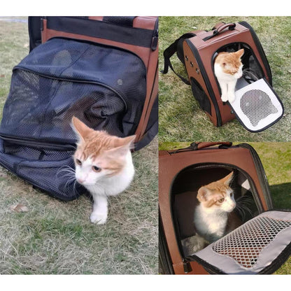 Katzenrucksack Groß, Flugzeuggeeignet, Braun in Lederoptik