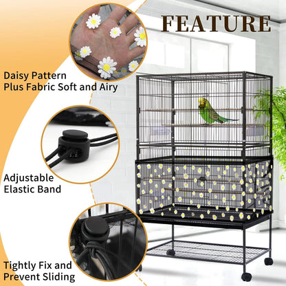 Vogelkäfigabdeckung Samenfänger Gänseblümchen-Design 2 Stücke 118 Zoll 300 cm Weiß Schwarz