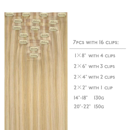 Echthaar Clip-In Extensions Hellblond Highlights 35cm