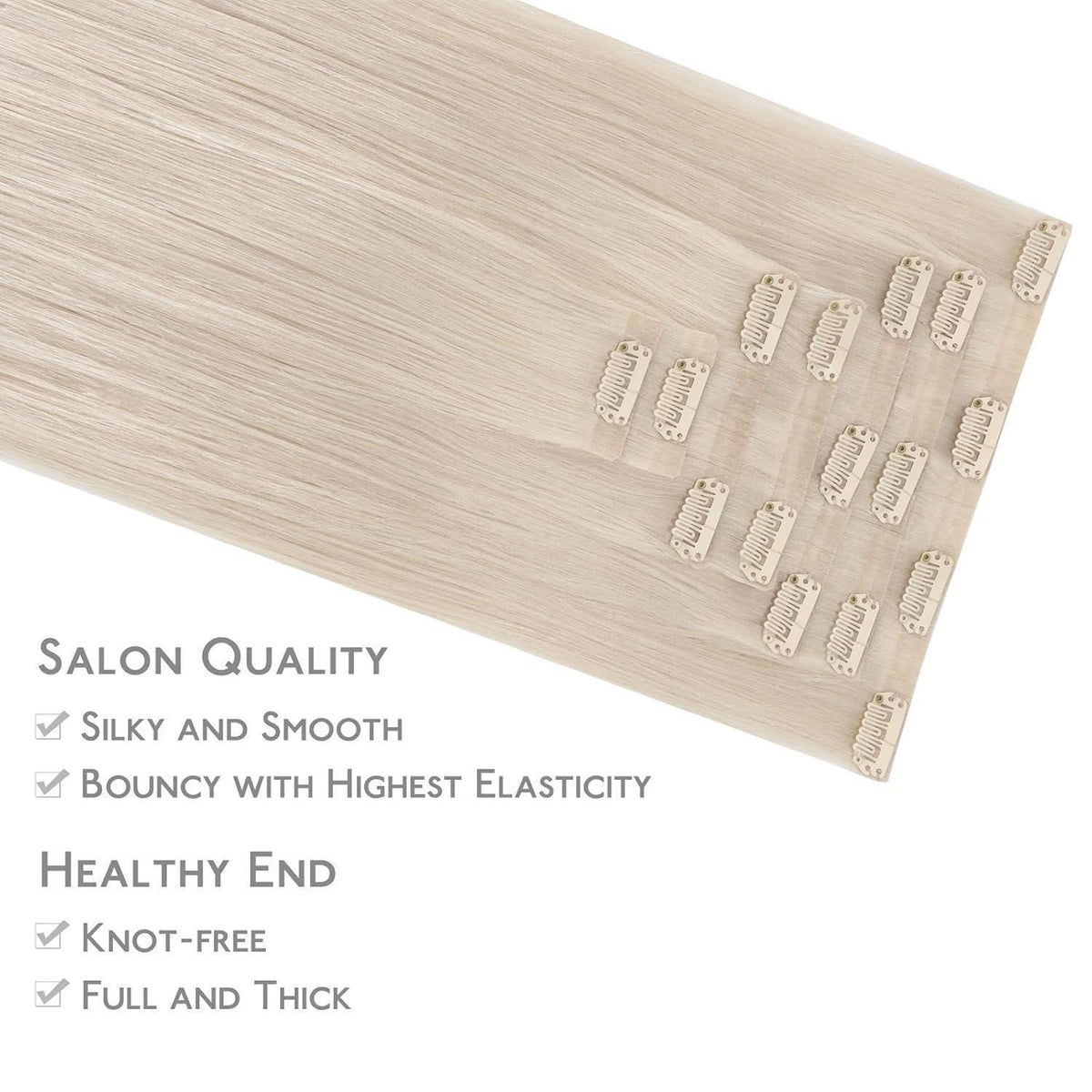 Echthaar Clip-In Extensions Platinblond 55cm - Remy, Seamless
