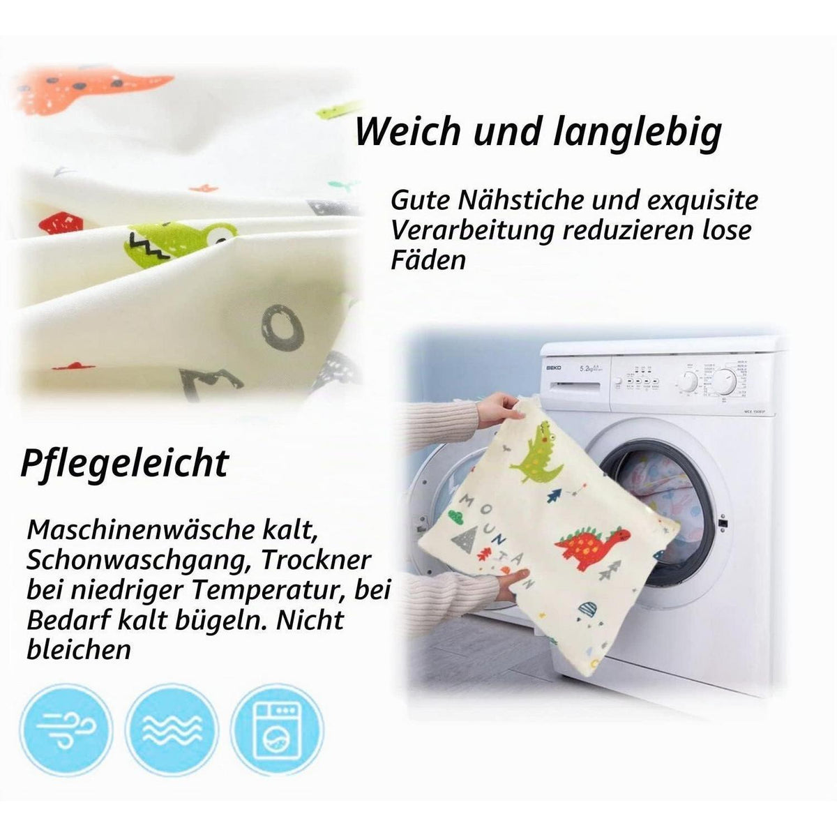 Kinder Kissenbezug 2er-Pack 40x60 cm Baumwolle Dinosaurier
