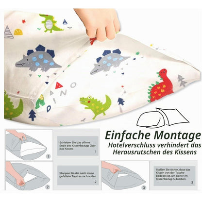 Kinder Kissenbezug 2er-Pack 40x60 cm Baumwolle Dinosaurier