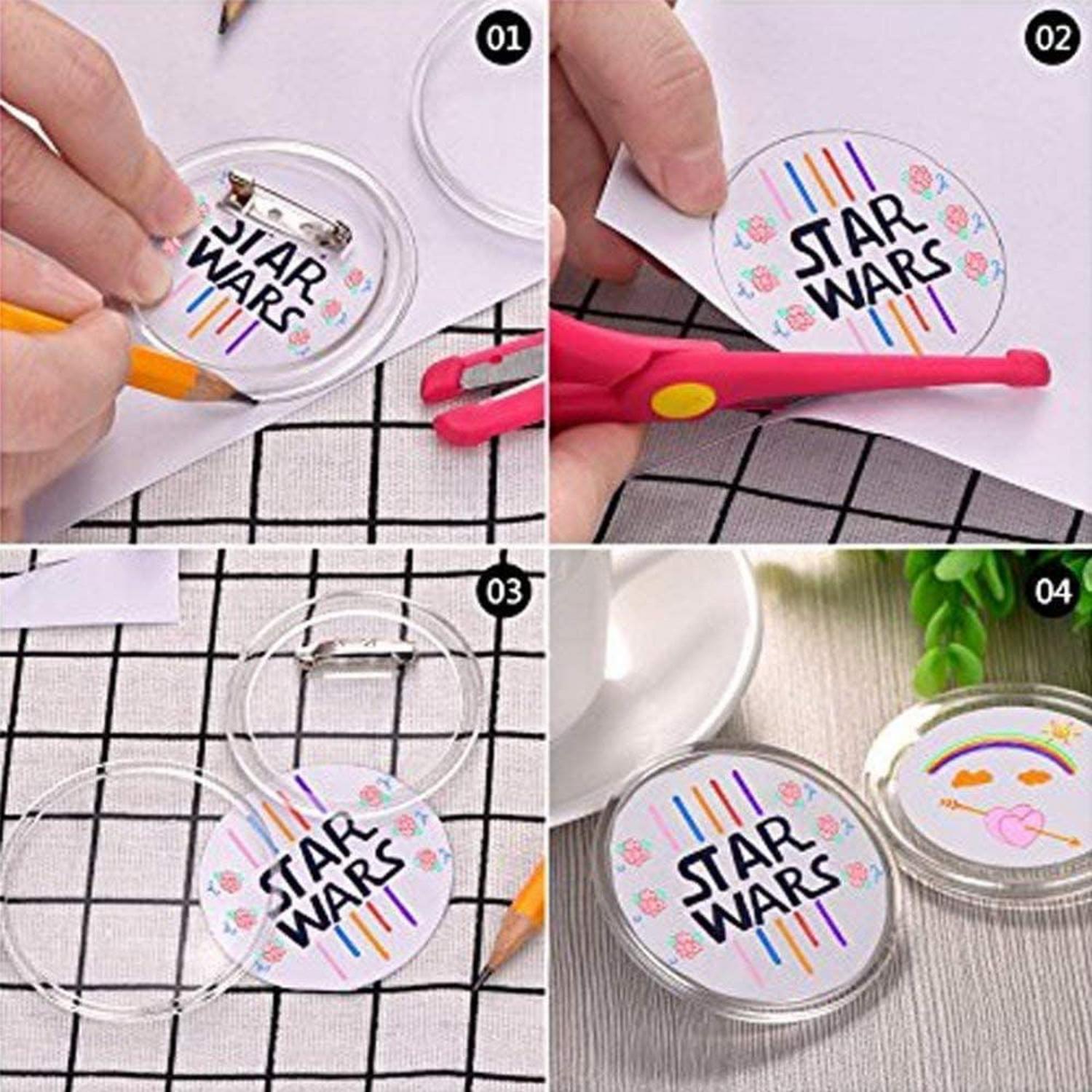 30er Set 38mm Transparente DIY Ansteckbuttons Sicherheitsnadel