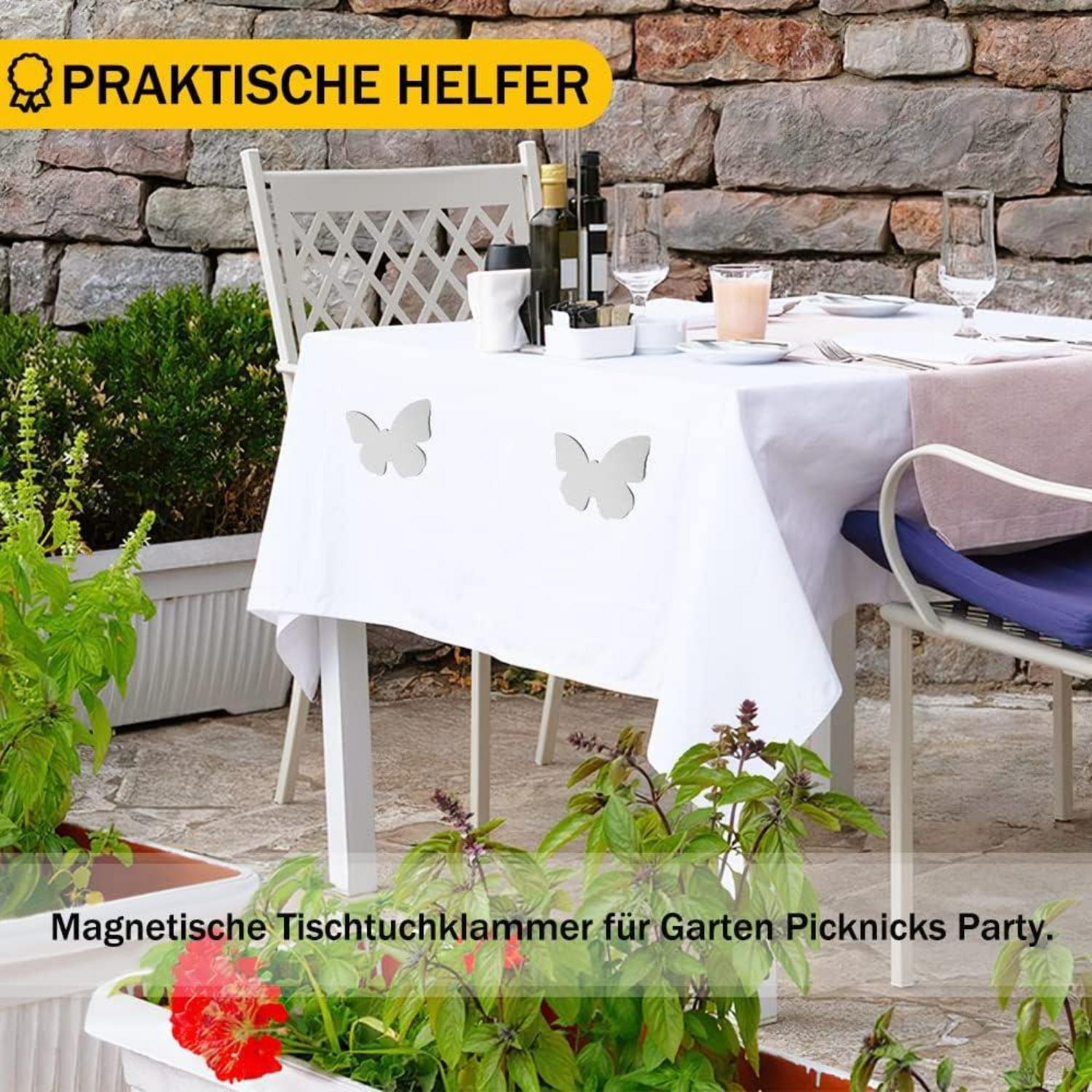 Edelstahl Schmetterling Tischdeckenbeschwerer mit Magnet für draußen, 4er Set