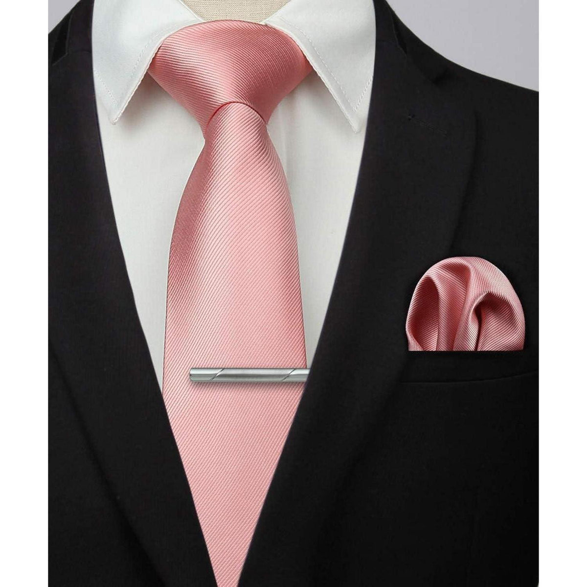 Herren Krawatten-Set mit Einstecktuch & Krawattenklammer – Rosa