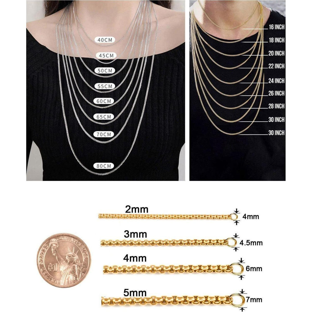Herren Damen Edelstahl Box Kette 2-5mm, 45-80cm
