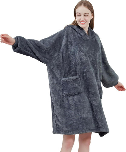 Kuschelige Hoodie Decke mit Ärmeln und Kapuze Grau 95x85cm