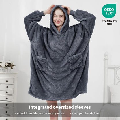 Kuschelige Ärmeldecke Hoodie mit Kapuze Grau 95x85cm