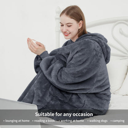 Hoodie Decke mit Ärmeln und Kapuze Kuschelpullover Grau 95x85cm