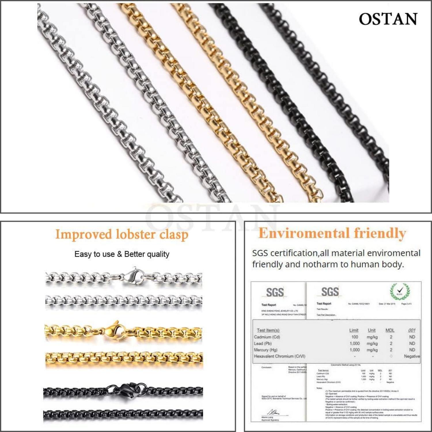 OSTAN Edelstahl Silber Box Kette Briolette Venetian Link Collier Halskette