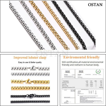OSTAN Edelstahl Silber Box Kette Briolette Venetian Link Collier Halskette