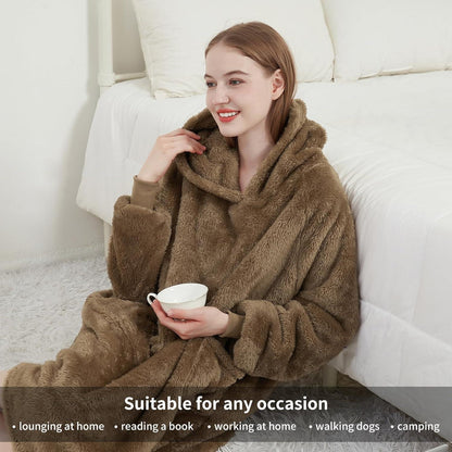 Kuschelige Hoodie Decke mit Ärmeln und Kapuze 95x85cm Camel