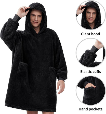 Kuschelige Hoodie Decke mit Ärmeln und Kapuze, Schwarz 95x85cm