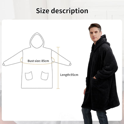 Kuschelige Hoodie Decke mit Ärmeln und Kapuze Schwarz 95x85cm