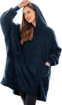 Flauschiger Hoodie Decke mit Kapuze und Ärmeln Blau 95x85cm
