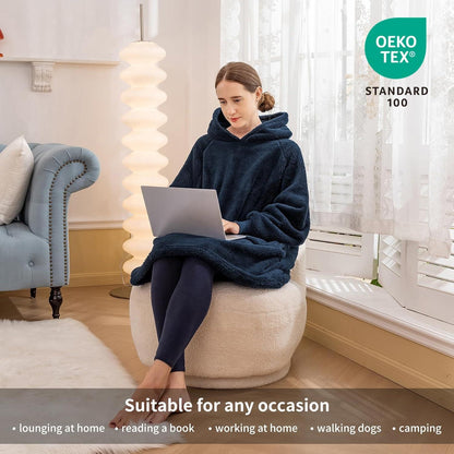 Flauschiger Hoodie Decke mit Kapuze und Ärmeln Blau 95x85cm