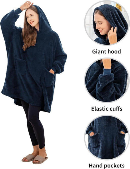 Aisbo Hoodie Decke mit Ärmeln und Kapuze Blau 95x85cm für Damen