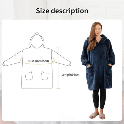 Teddy Fleece Hoodie Decke Ärmel Kapuze Damen Blau 95x85cm
